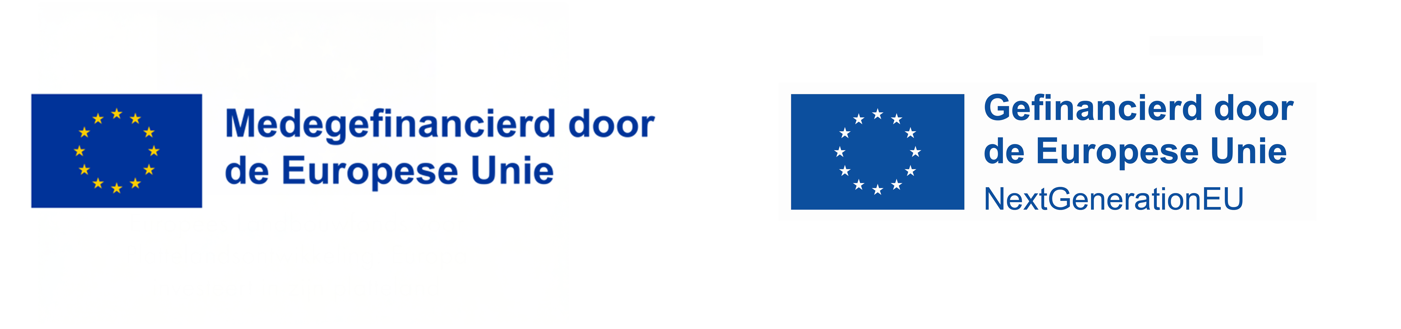 2 logo's naast elkaar: links: Medegefinancierd door de Europese Unie en rechts: Gefinancierd door de Europese Unie NextGenerationEU