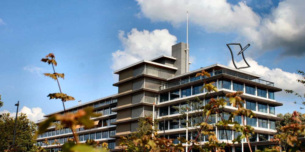 Foto van het provinciehuis tussen de bladeren door
