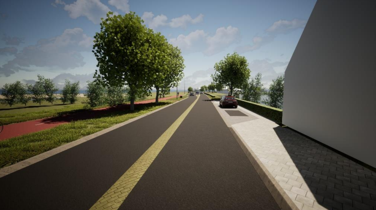 Foto van weg. De nieuwe inrichting ter hoogte van hectometer 8.4 (Kamperzeedijk 9)