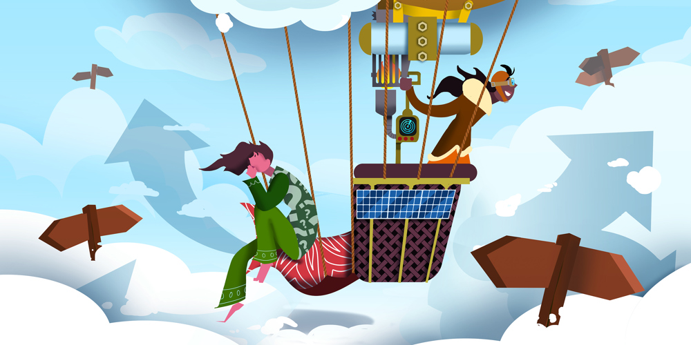illustratie luchtbalon in steampunk stijl
