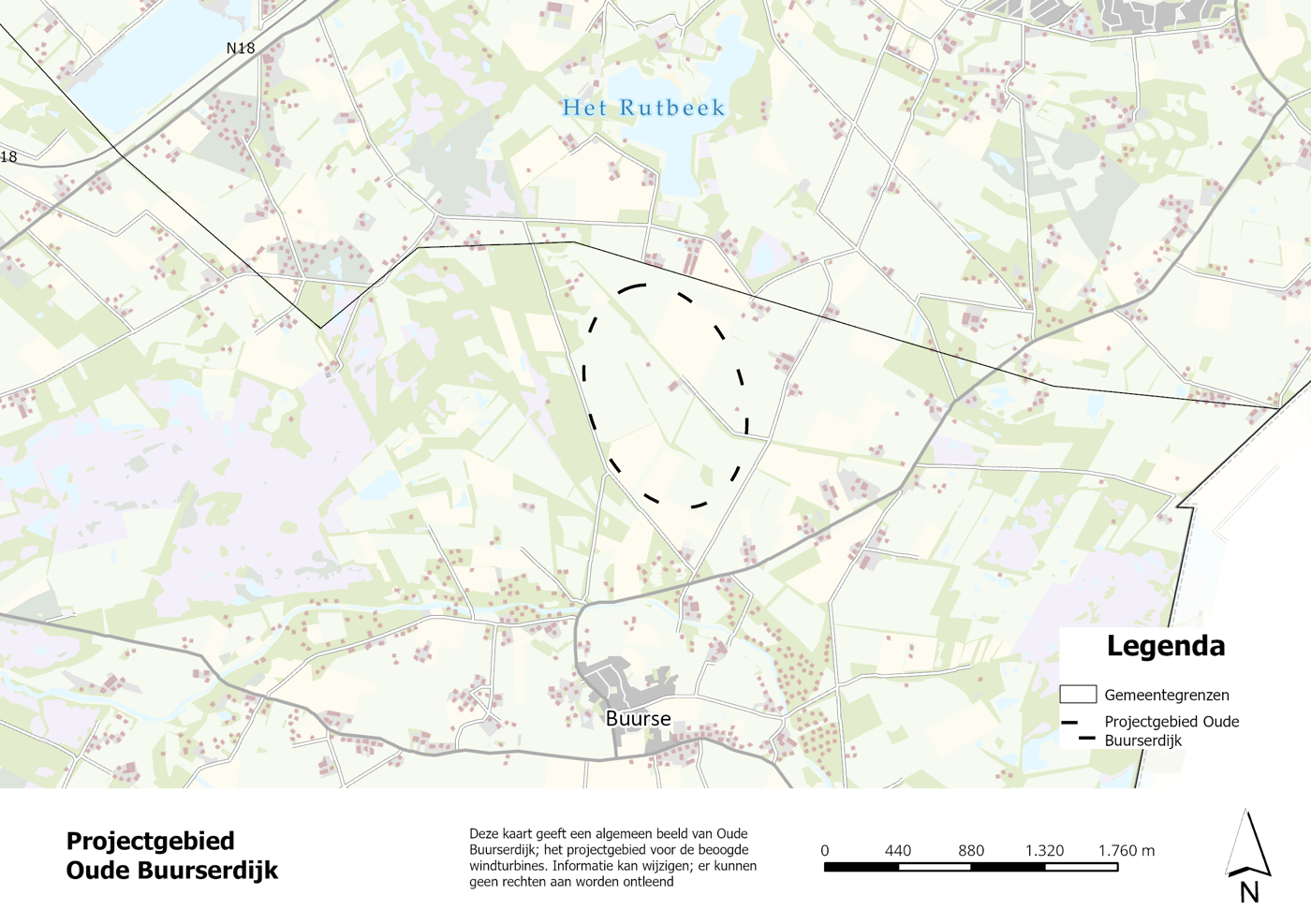 Projectgebied Oude Buurserdijk, het aangegeven gebied ligt tussen Het Rutbeek en Buurse