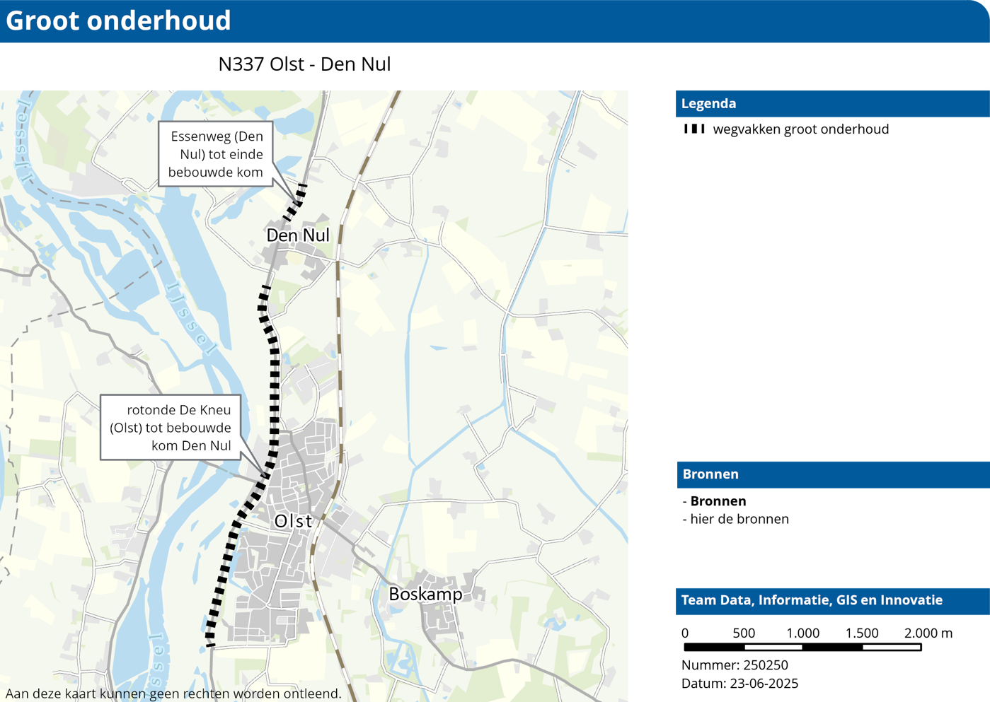 Visuele weergave werkzaamheden traject N337 op de kaart