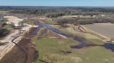Luchtfoto van nieuwe natuur Eerderhooilanden 