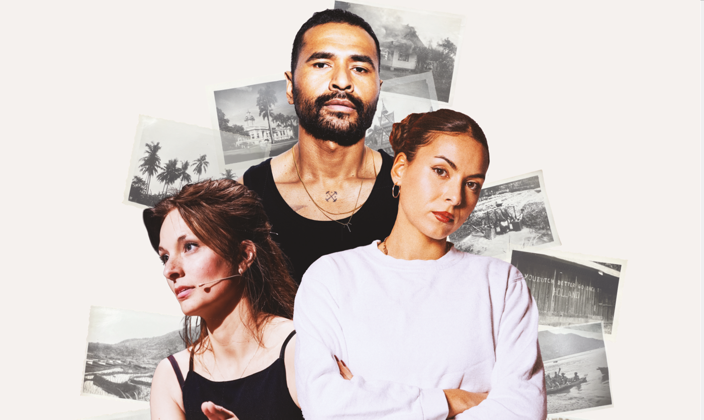 Poster met op de voorgrond Joenoes Polnaija (midden), Julia Jouwe (rechts) en Demi Kleinmeulman (links)