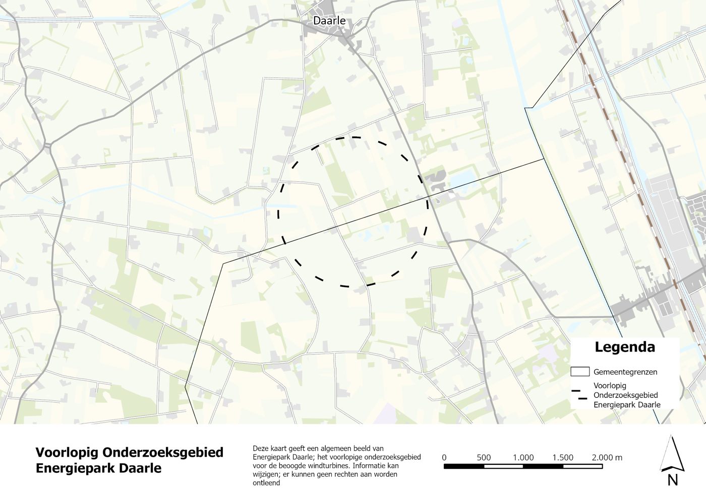 Overzicht van het gebied voor het energiepark Daarle (op de kaart onder Daarle)