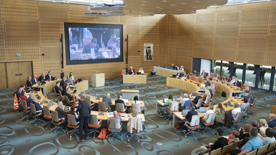 Fotos van mensen aan tafel statenzaal