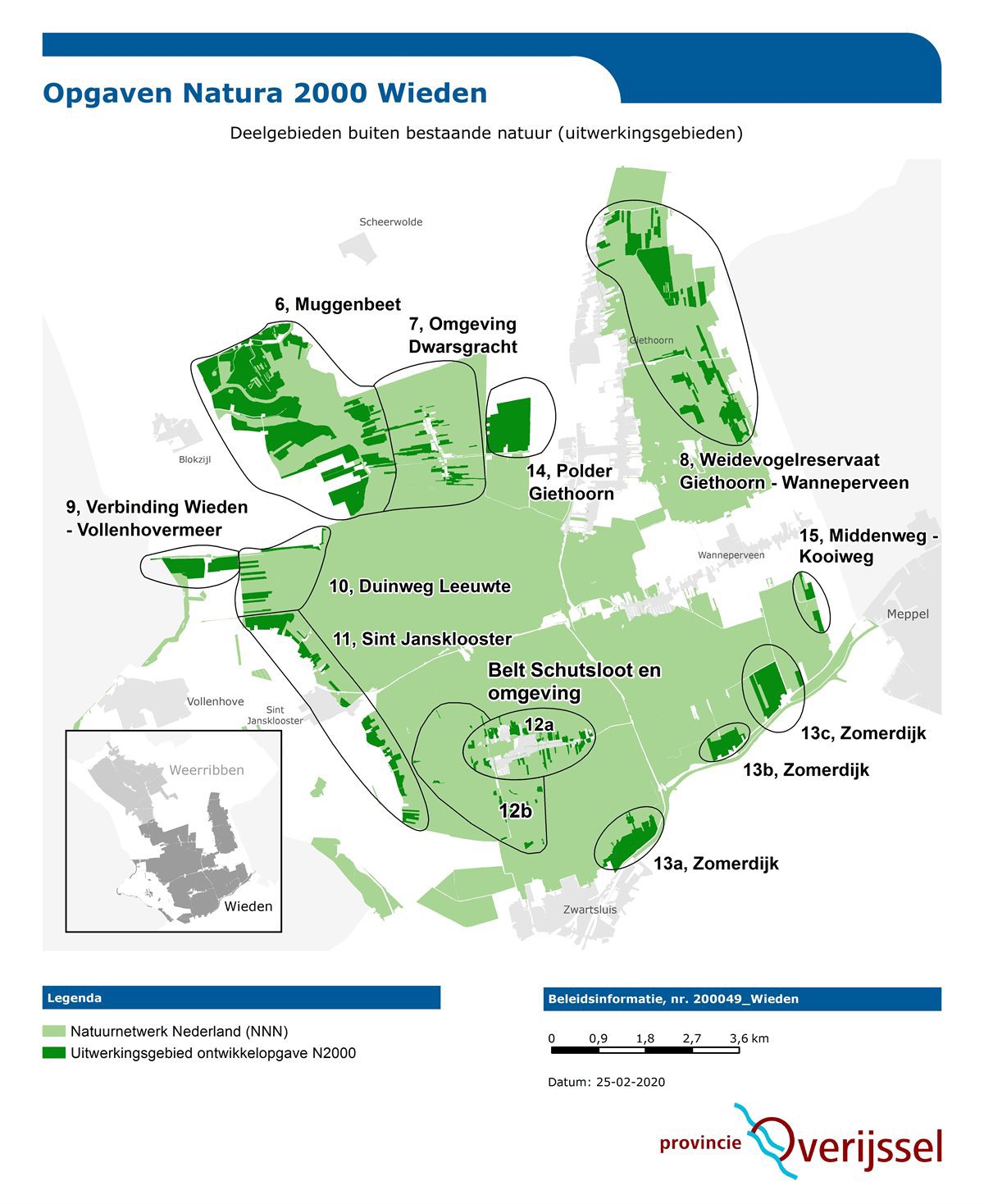 Kaart van de verschillende deelgebieden van het N2000-gebied Wieden met een uitleg welke werkzaamheden er worden uitgevoerd